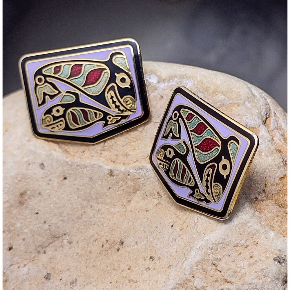 Vintage Alaska Inuit Native Enamel Earrings Barbara Lavallee